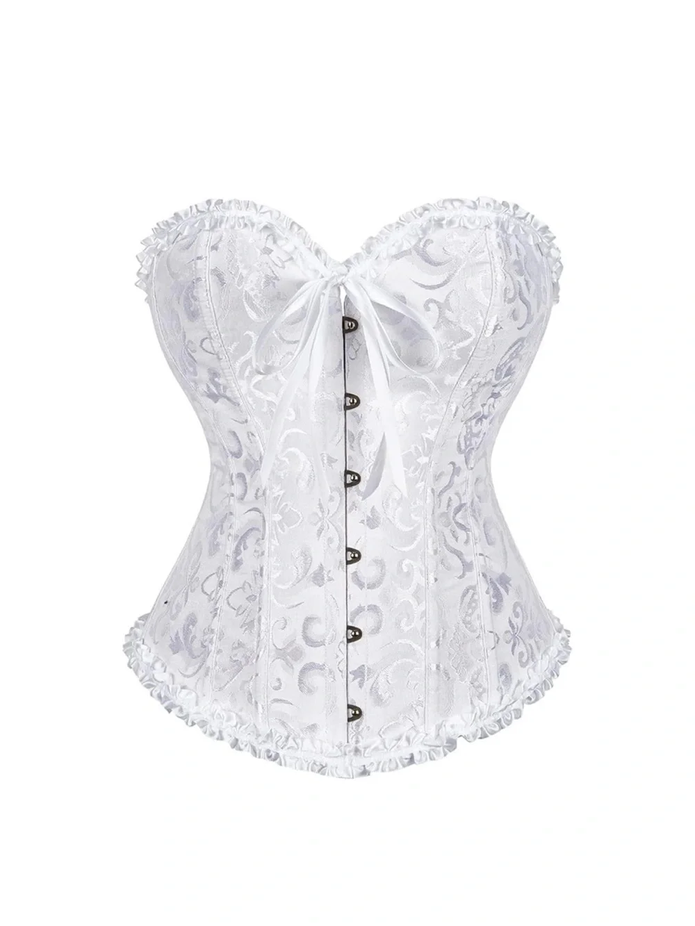 White Lace Strapless Corset Top with Front Busk Closure - Picture 1 of 4